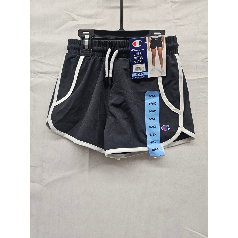 Champion Girls Athletic Shorts Black White Cotton Blend Casual Size Small 6/6X